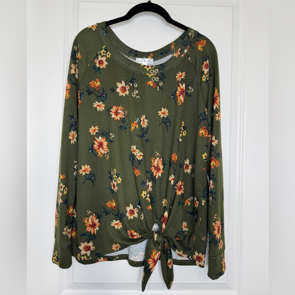 Nine Britton Billie Tie Front Brushed Knit Floral Top